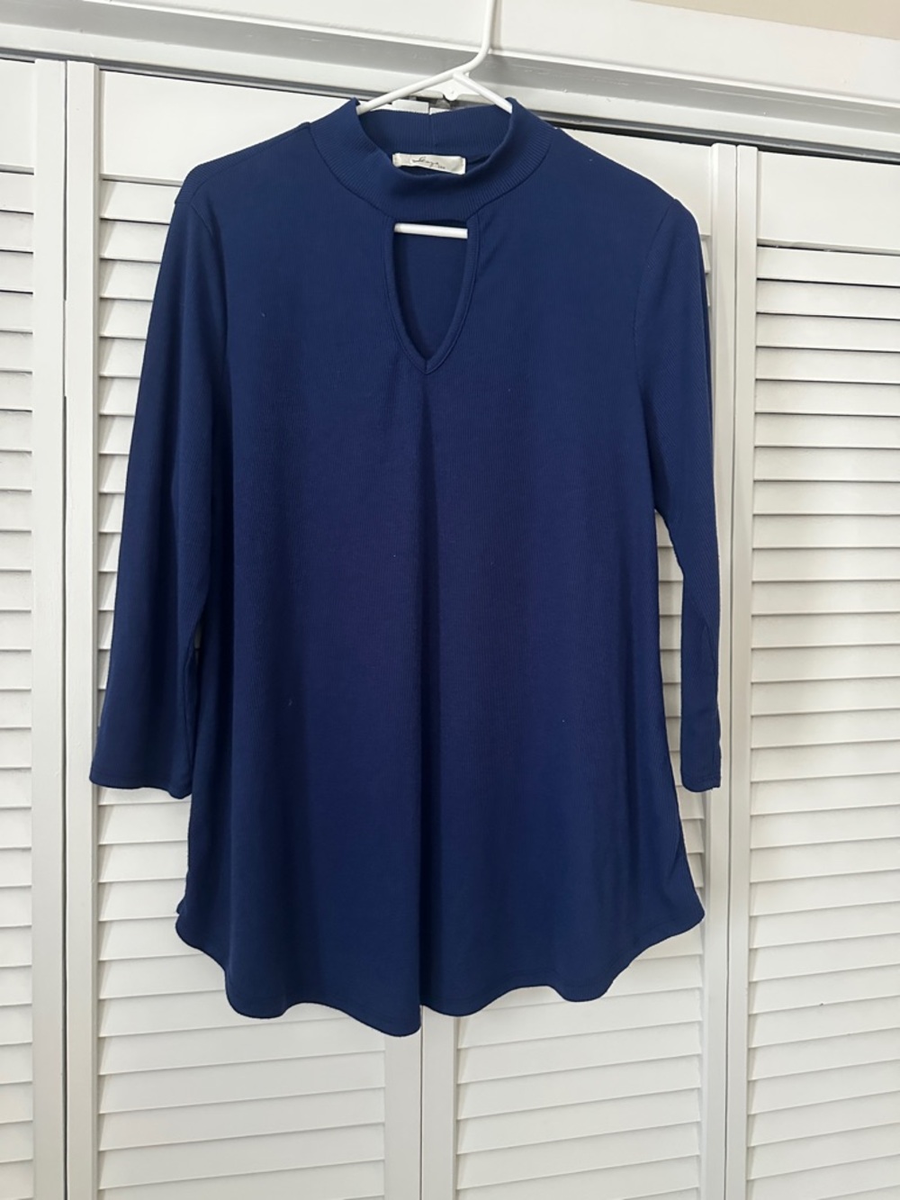 Women's Blue Keyhole Mock Neck Top